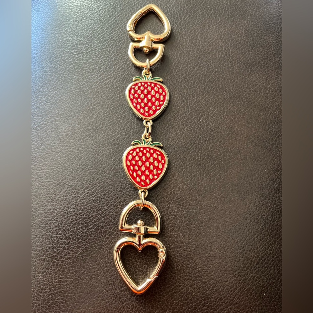 Purse Strap Extender With Strawberries And Gold Tone Hardware